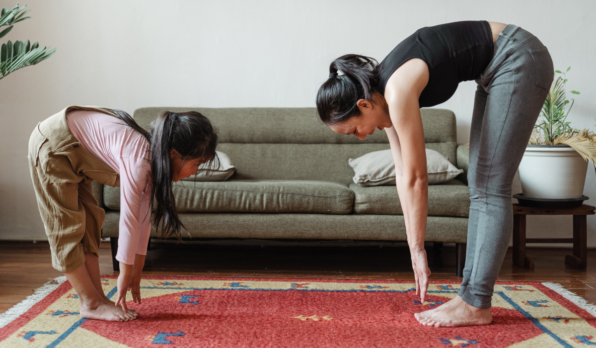 Girls streching doing yoga 
