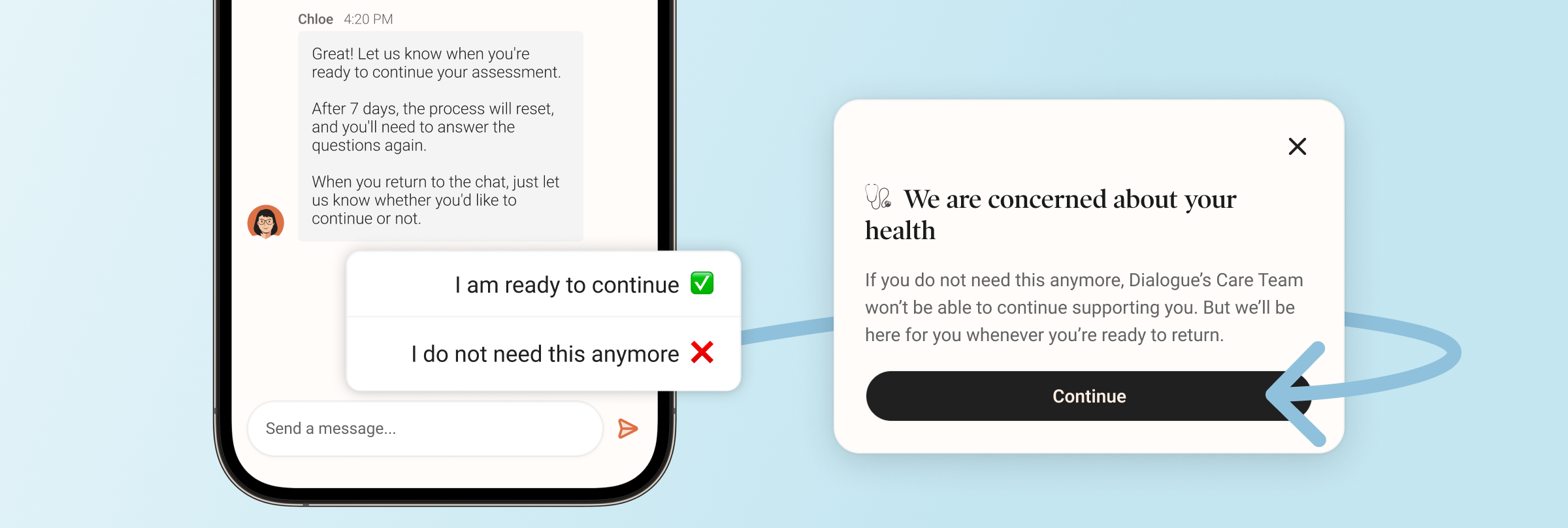 Pause and resume the mental health intake
