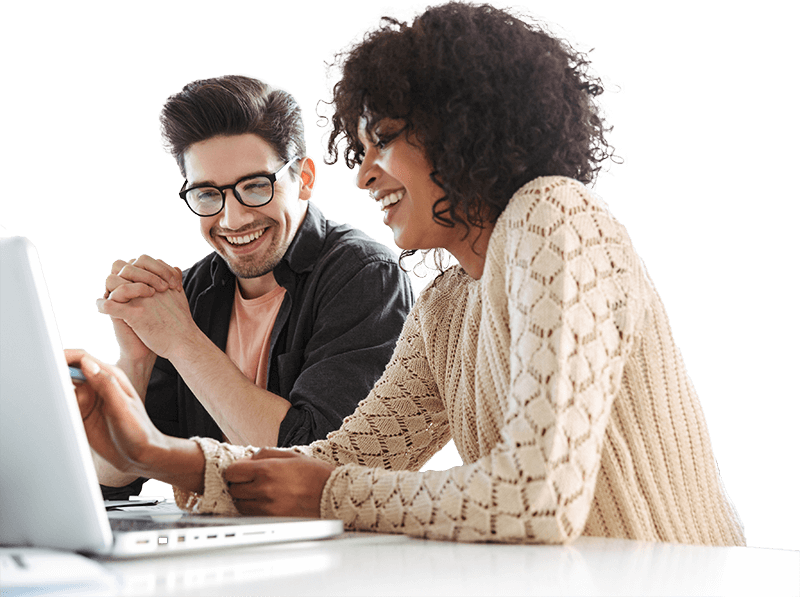 Colleagues smiling and working