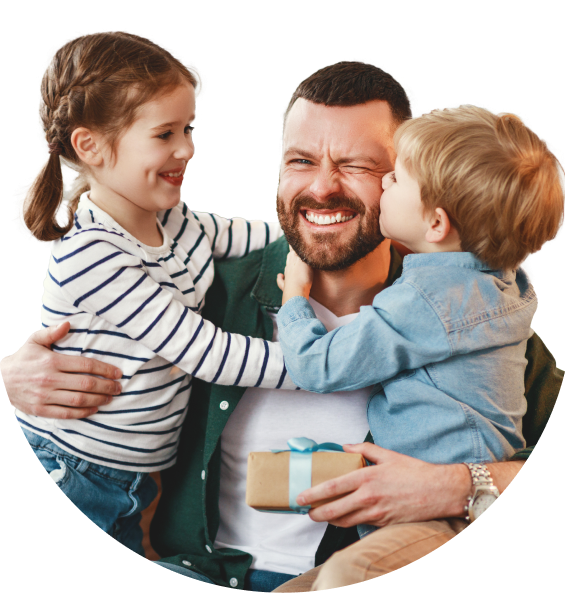 Smiling father enjoying a moment with his two kids.