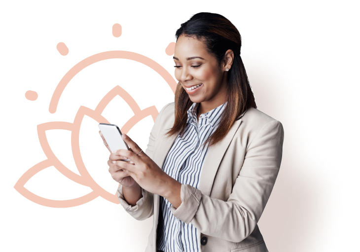 A woman on her phone smilling